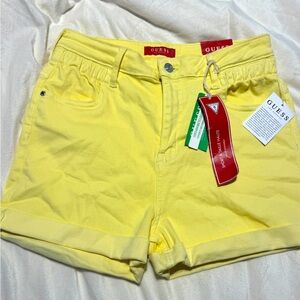 Guess High Waisted Blair Denim Shorts Lemon Drop Sz 30 Elastic NWT